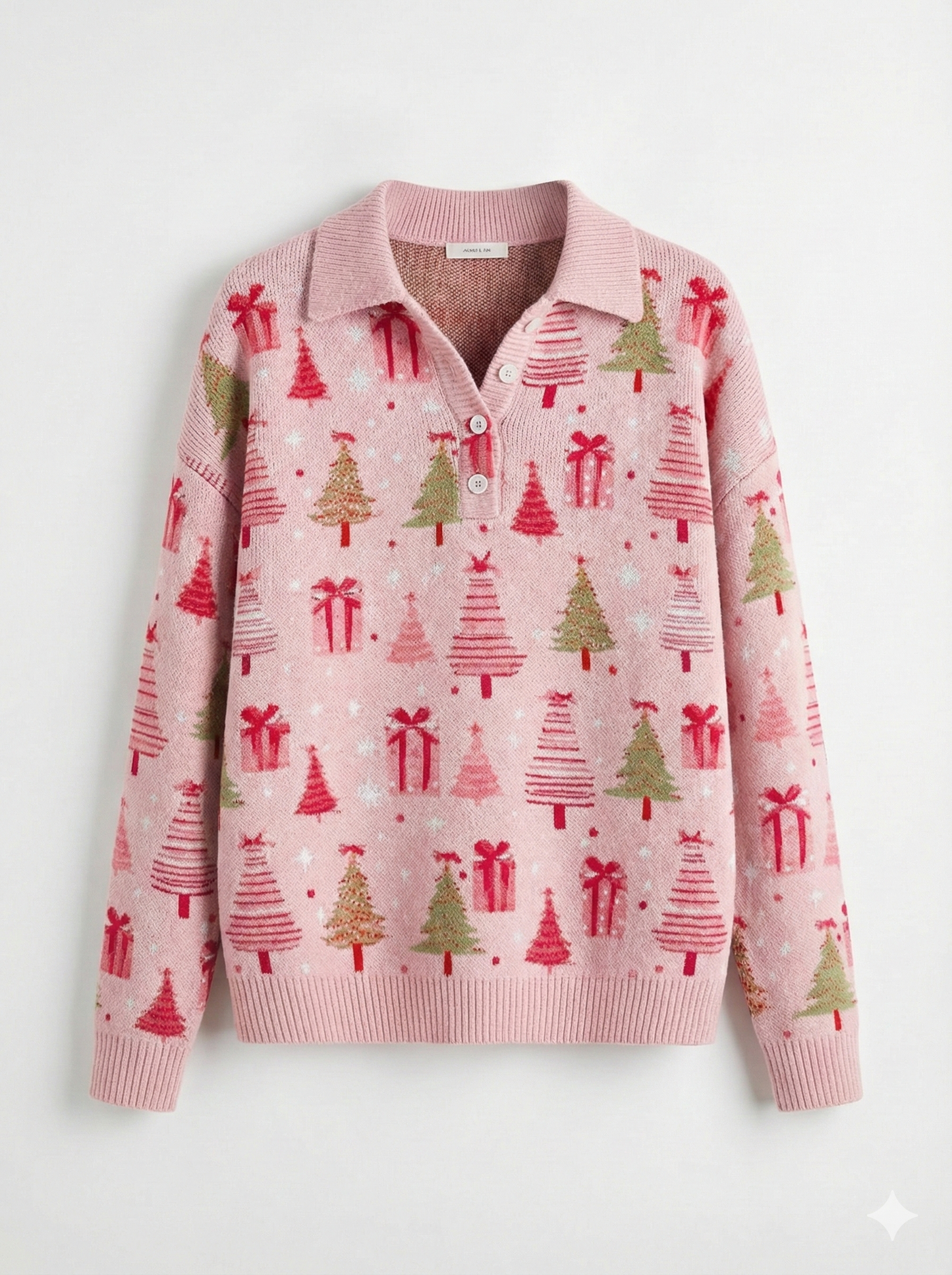 Penelope | Roosa jõulukampsun mänguliste talviste detailidega