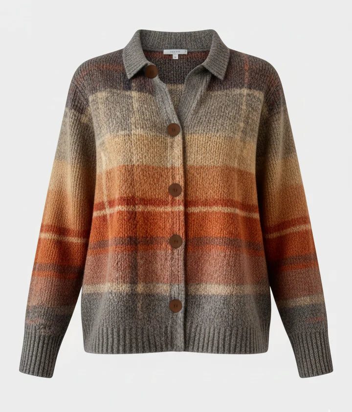 Laura | Pehme ruuduline nööpidega kampsun kraega