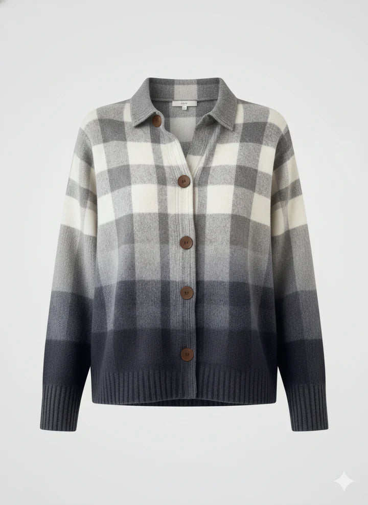 Helena | Pehme ruuduline nööpidega kampsun kraega