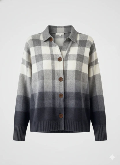 Helena | Pehme ruuduline nööpidega kampsun kraega