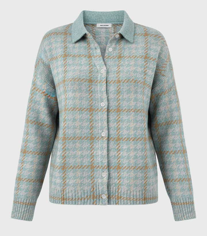 Sienna | Pehme ruuduline nööpidega kampsun kraega