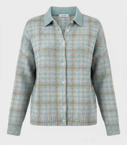 Sienna | Pehme ruuduline nööpidega kampsun kraega