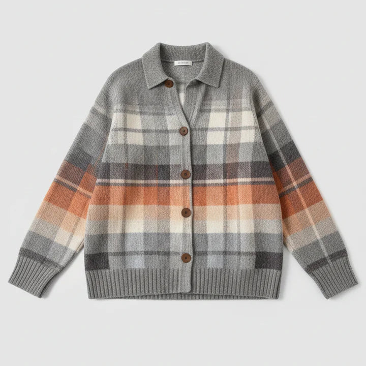 Christine | Pehme ruuduline nööpidega kampsun kraega