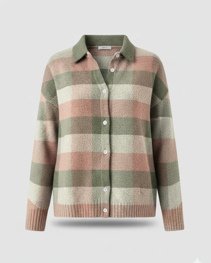 Liis | Pehme ruuduline nööpidega kampsun kraega