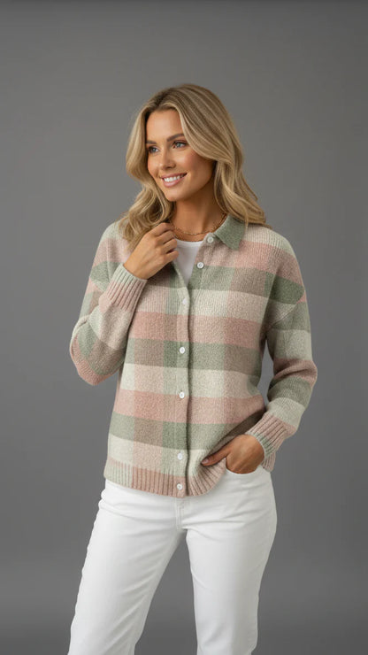 Liis | Pehme ruuduline nööpidega kampsun kraega