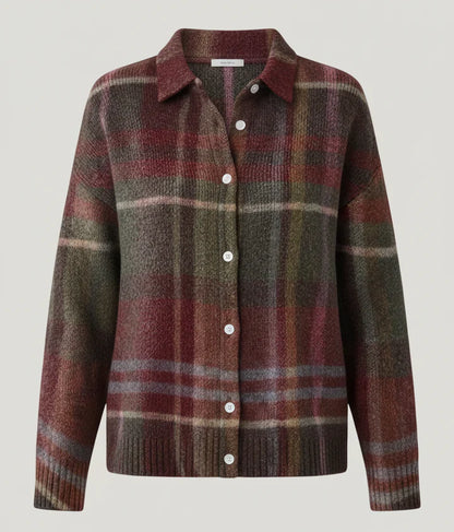 Mari | Pehme ruuduline nööpidega kampsun kraega