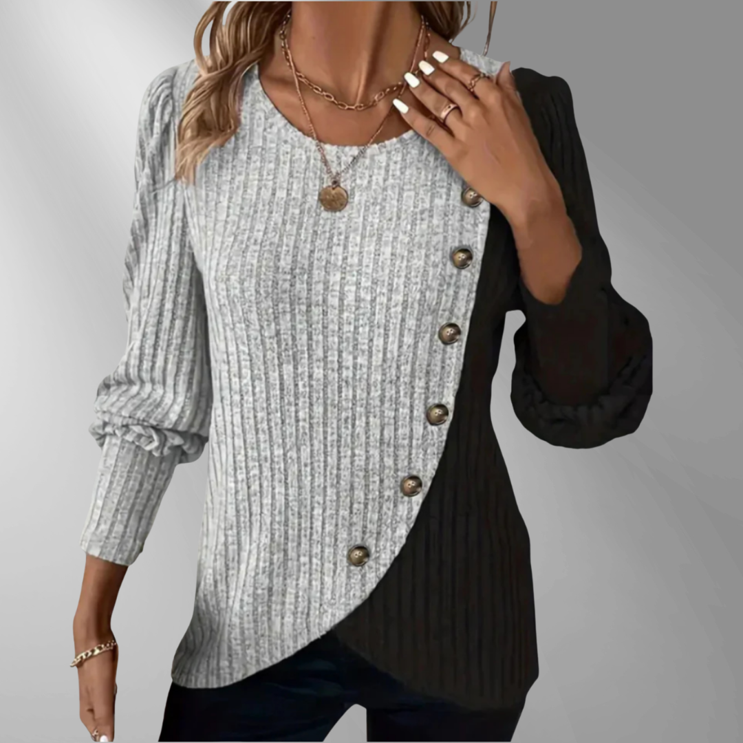 KAIA | Elegant stickad långärmad blus med knappar