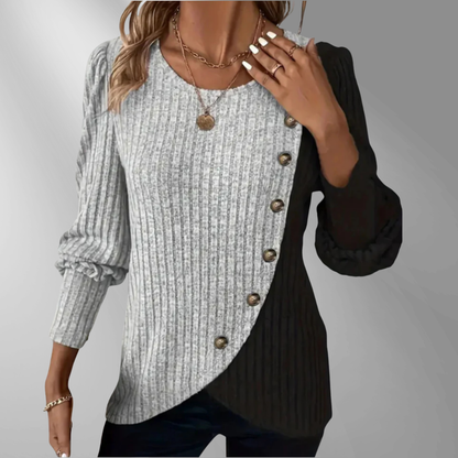 KAIA | Elegant stickad långärmad blus med knappar