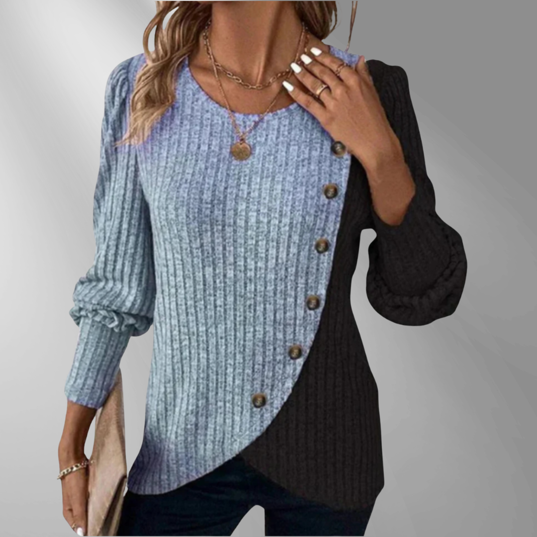 KAIA | Elegant stickad långärmad blus med knappar