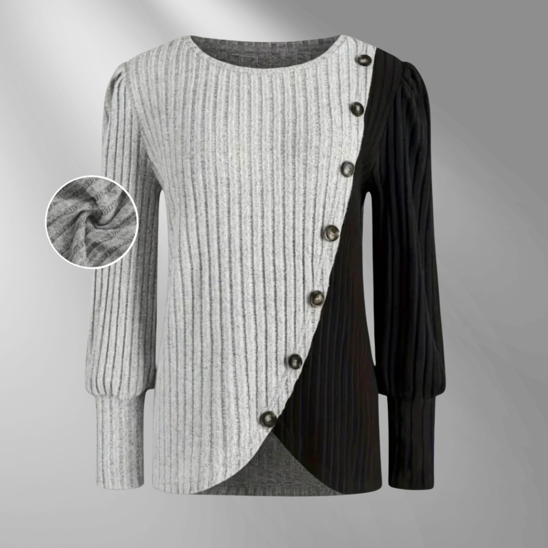 KAIA | Elegant stickad långärmad blus med knappar