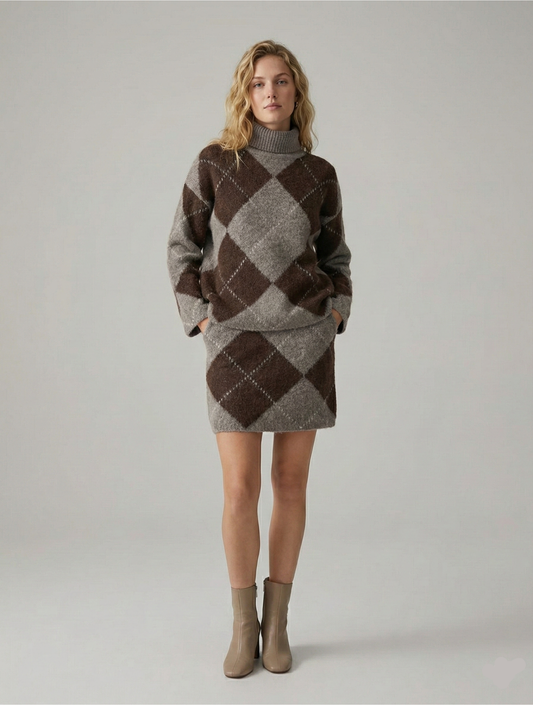 Elena | Elegantne kaheosaline komplekt klassikalise teemantmustriga