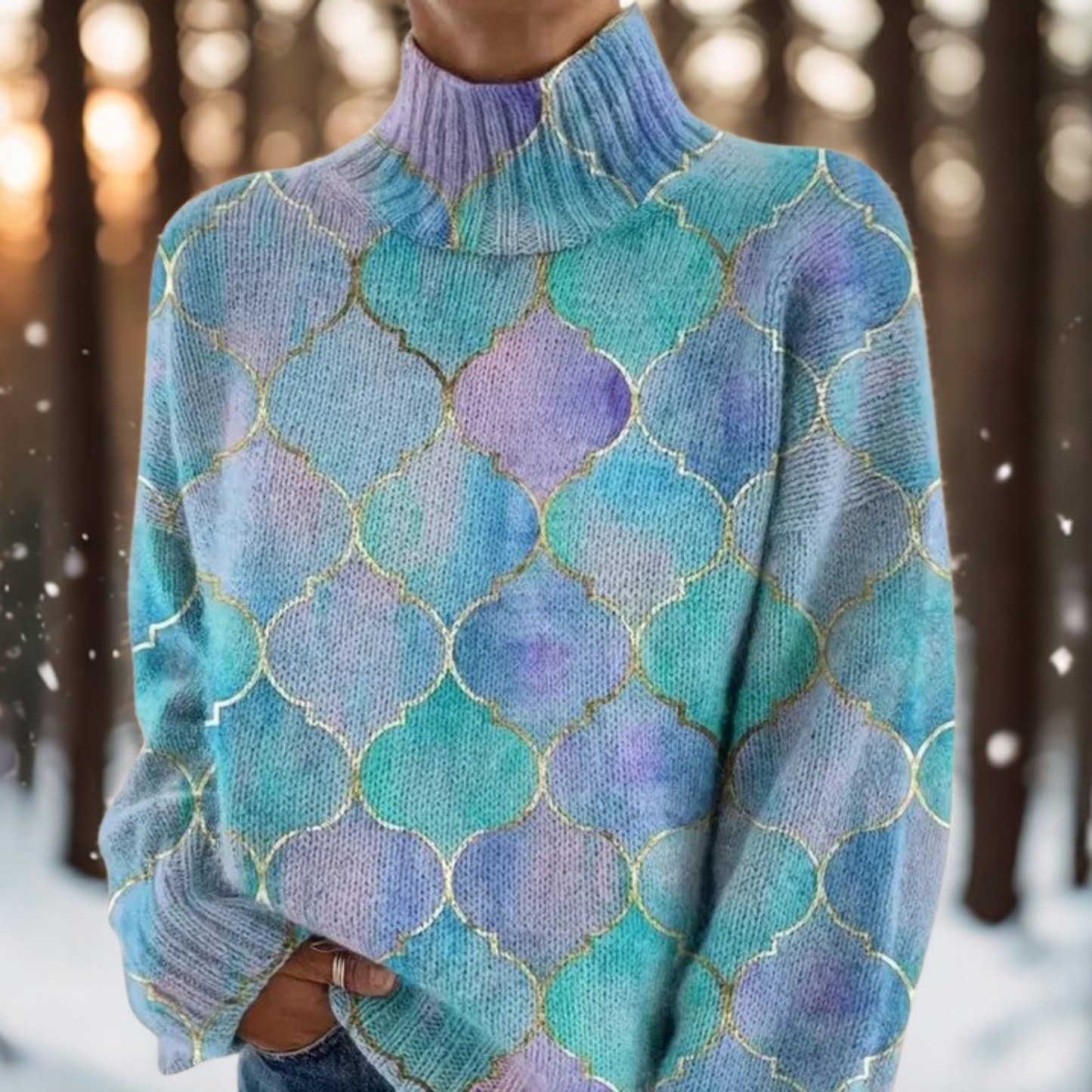 Aurora | Pehme gradiendiga kootud rullkaelusega kampsun