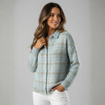 Sienna | Pehme ruuduline nööpidega kampsun kraega