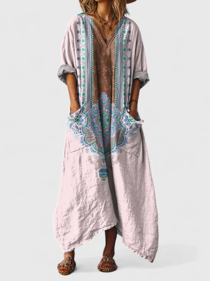 Eleri – Vintage-hõnguline maksikleit