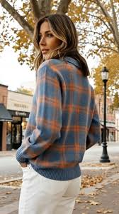 Sofia | Pehme ruuduline nööpidega kampsun kraega