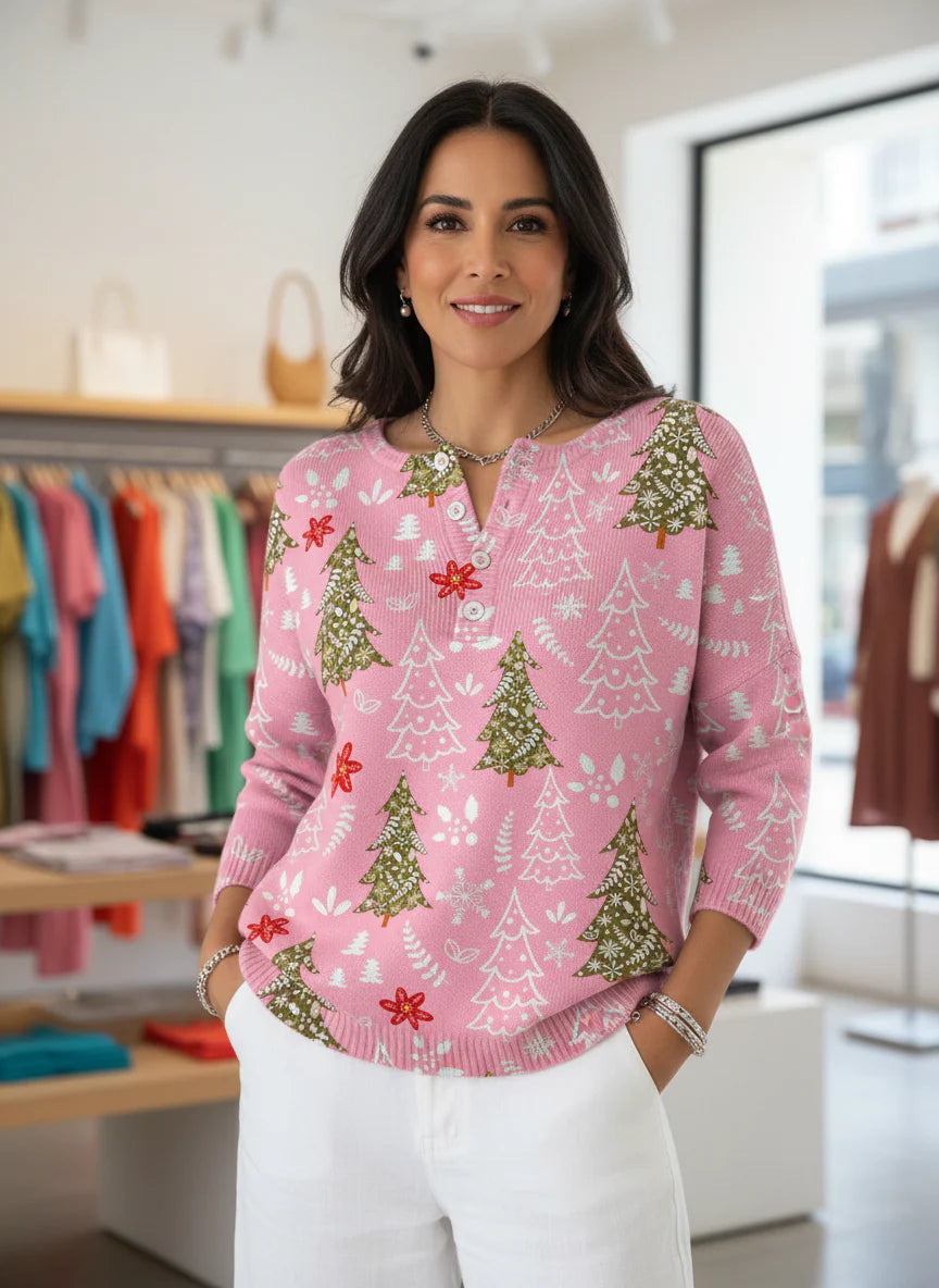 Penelope | Roosa jõulukampsun mänguliste talviste detailidega