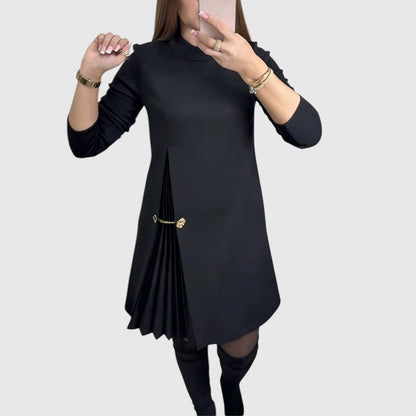 Sophie™ | Plisserad A-linjeklänning med lång ärm