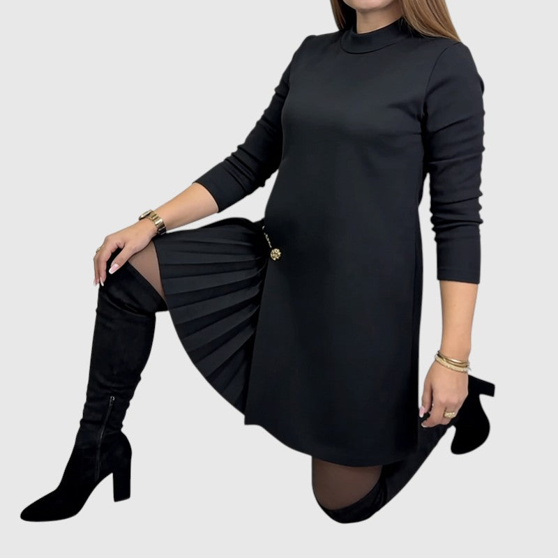 Sophie™ | Plisserad A-linjeklänning med lång ärm